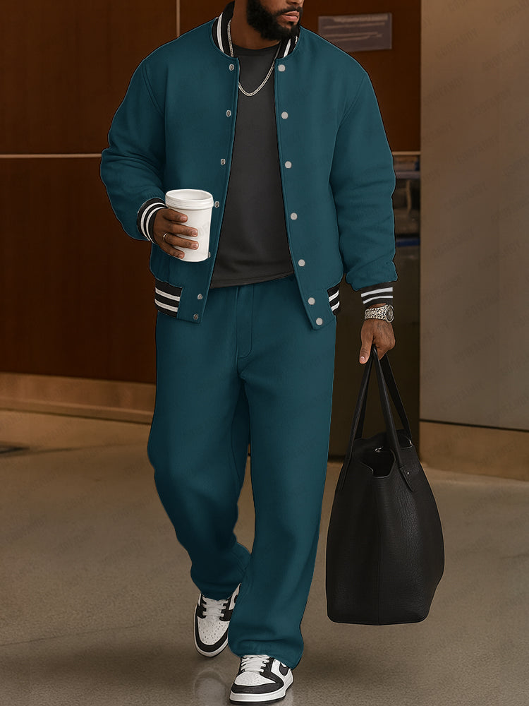 Classic Striped Trim Jacket Pants Set