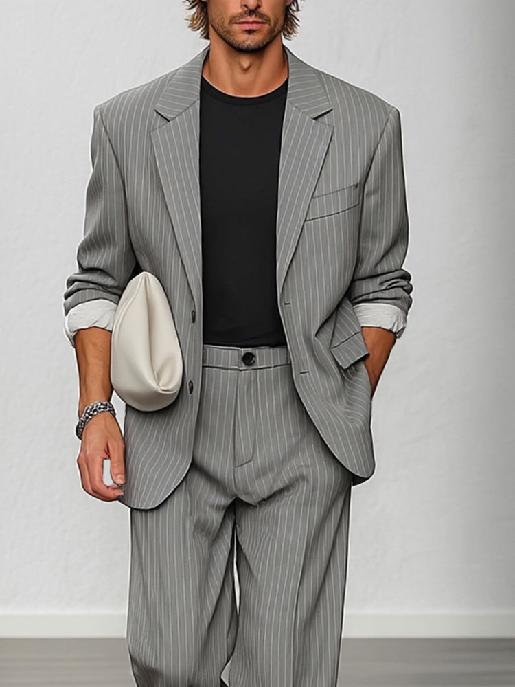 Smart Casual Striped Blazer and Pants Set