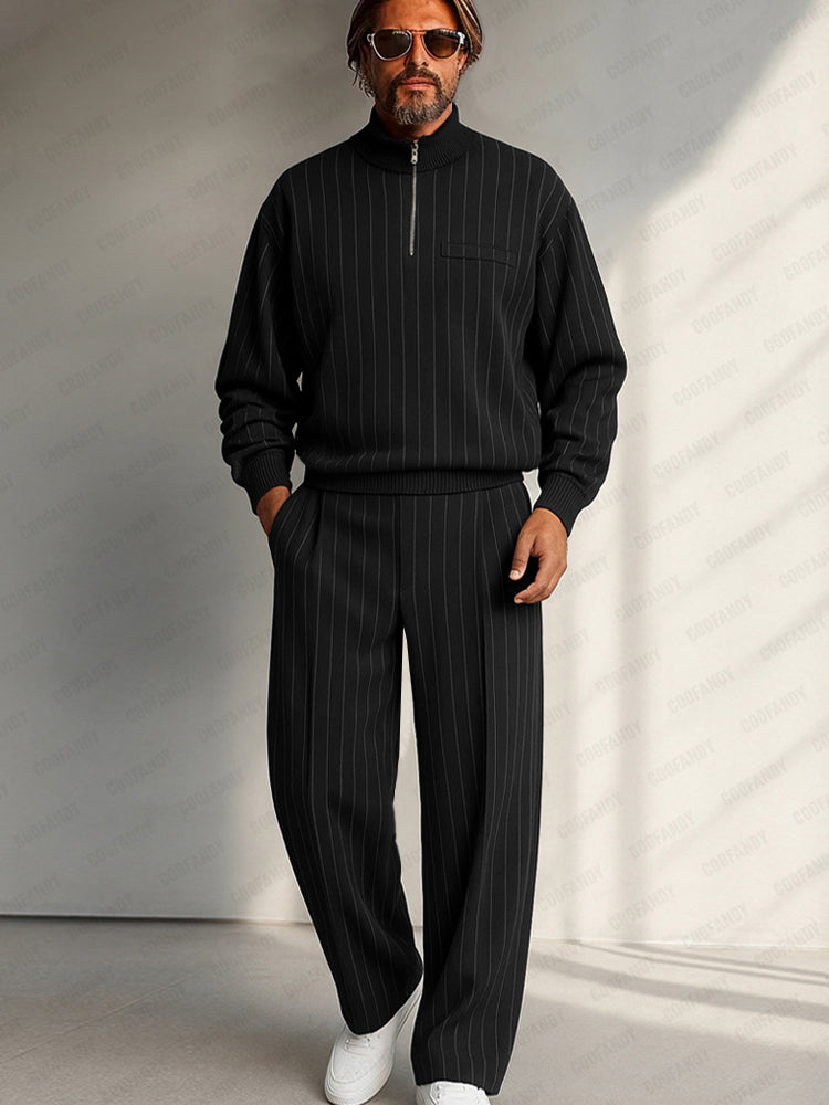 Casual Vertical Stripe Matching Set