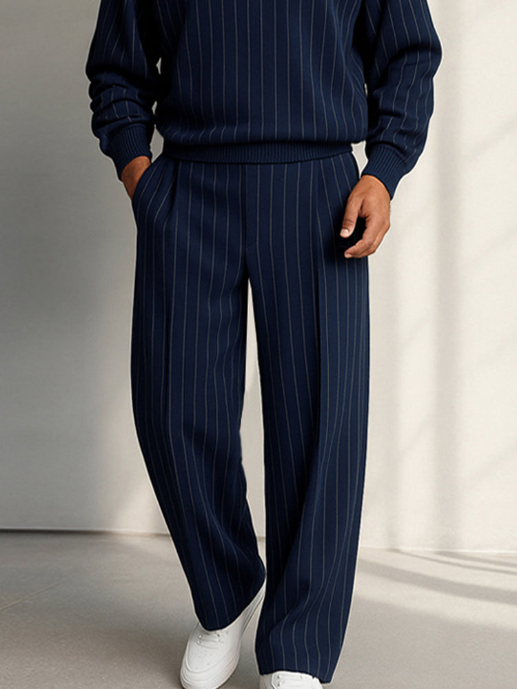 Casual Vertical Stripe Matching Set