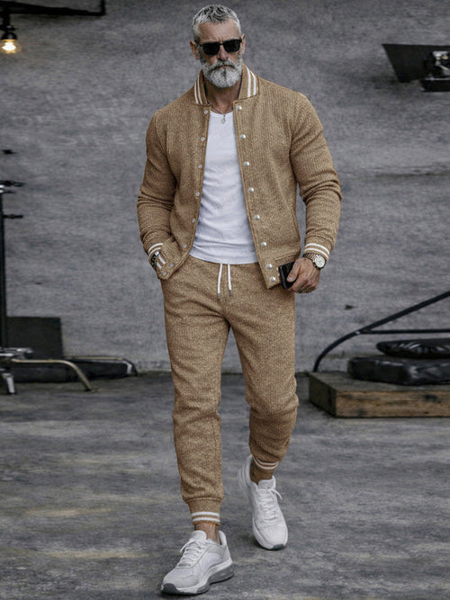 Casual Active Knit Bomber Jacket Jogger Set