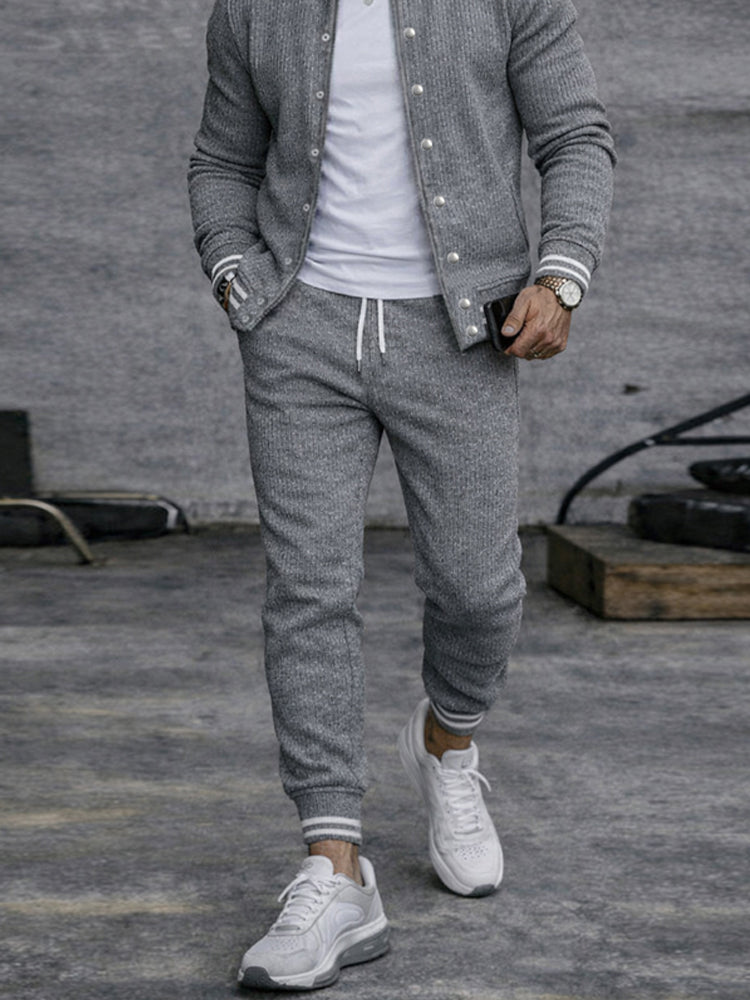 Casual Active Knit Bomber Jacket Jogger Set