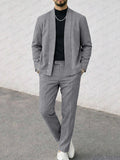 Faux Suede Collarless Jacket Pants Set