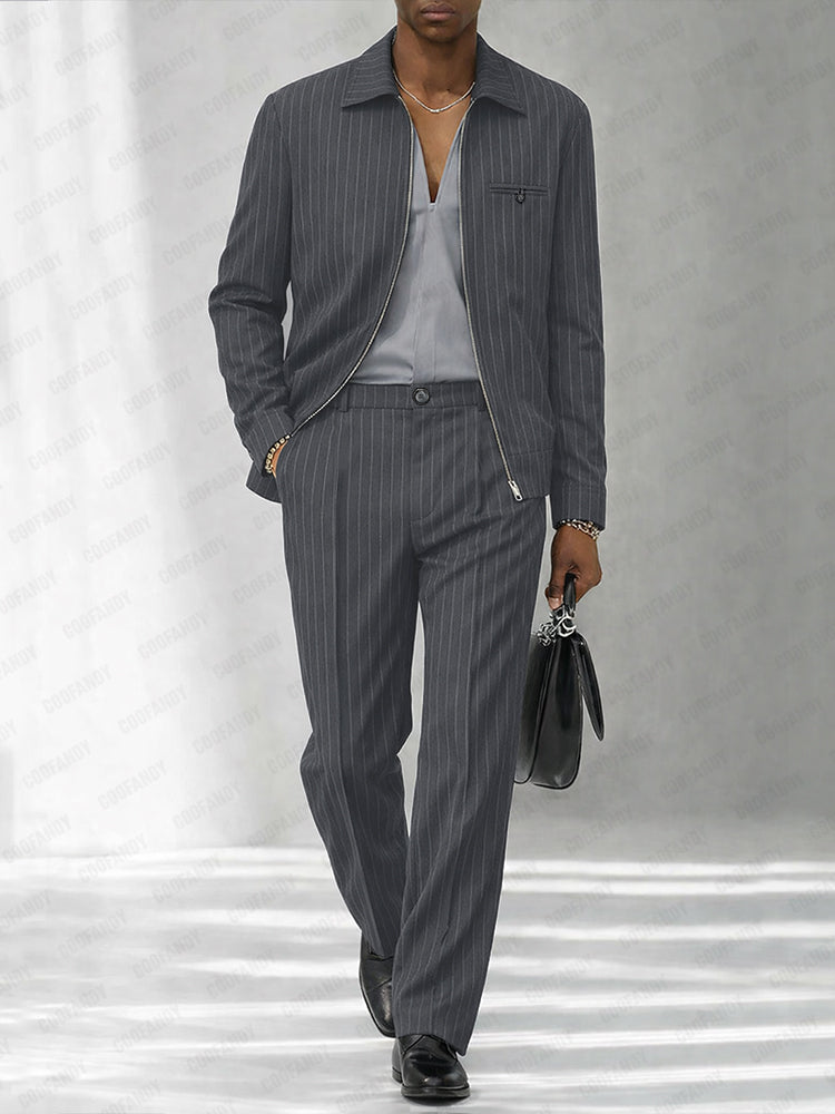 Urban Casual Pinstripe Jacket and Pants Set