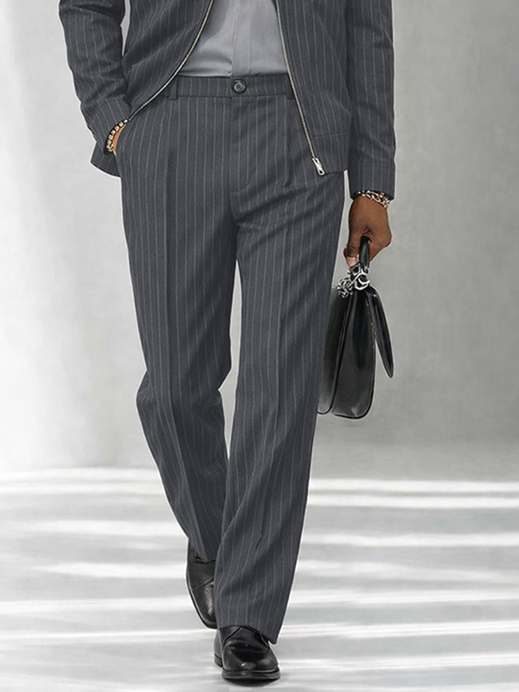 Urban Casual Pinstripe Jacket and Pants Set