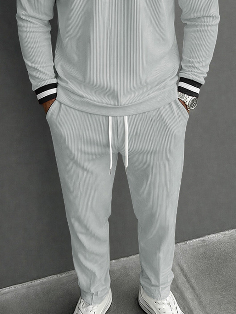 Casual Sporty Pit-Stripe Top and Pants Set