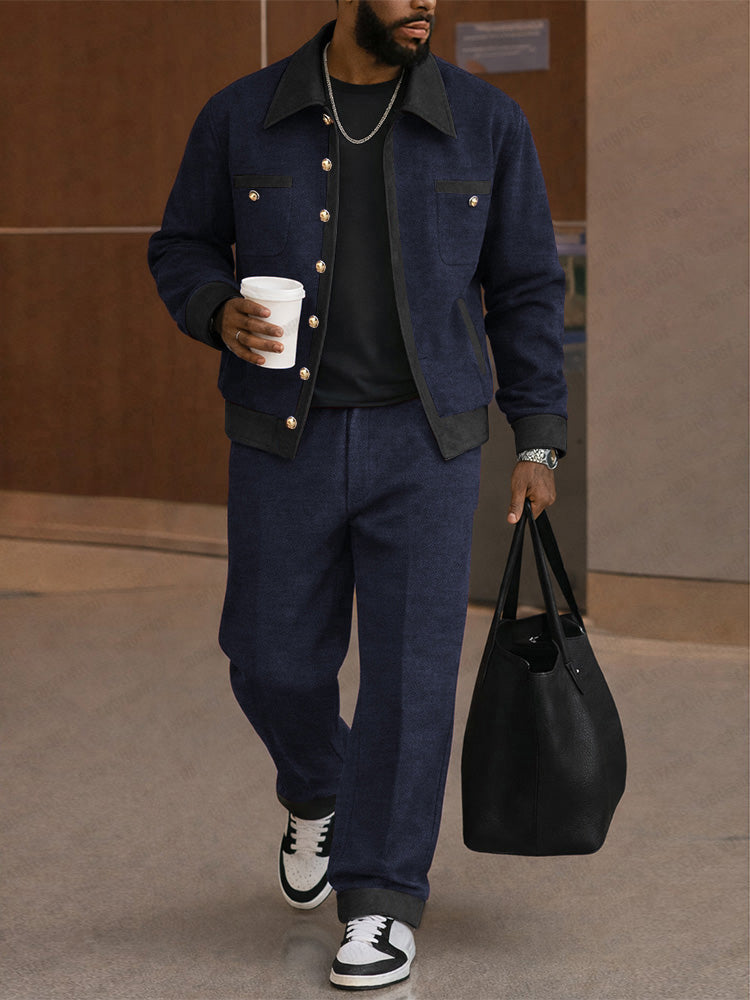 Urban Casual Contrast Tweed Jacket Pants Set