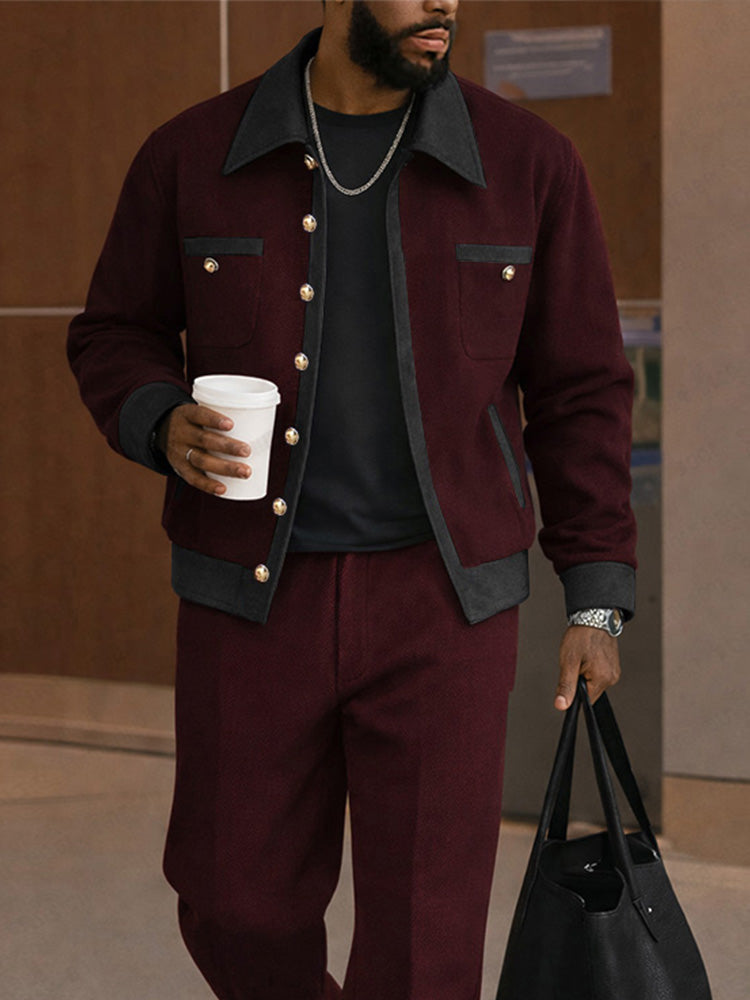 Urban Casual Contrast Tweed Jacket Pants Set