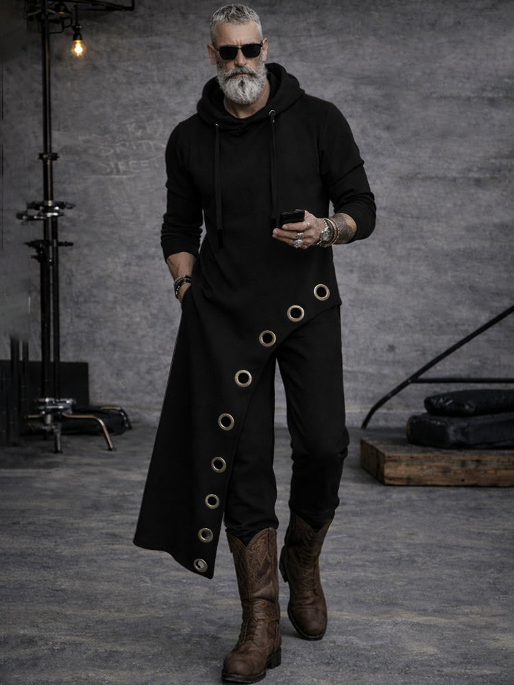 Gothic Style Irregular Hem Hoodie Pants Set