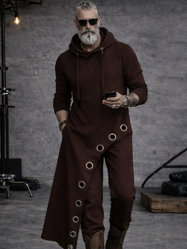 Gothic Style Irregular Hem Hoodie Pants Set
