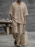 Minimalist Cotton Frog Button Short Sleeve Shirt Set