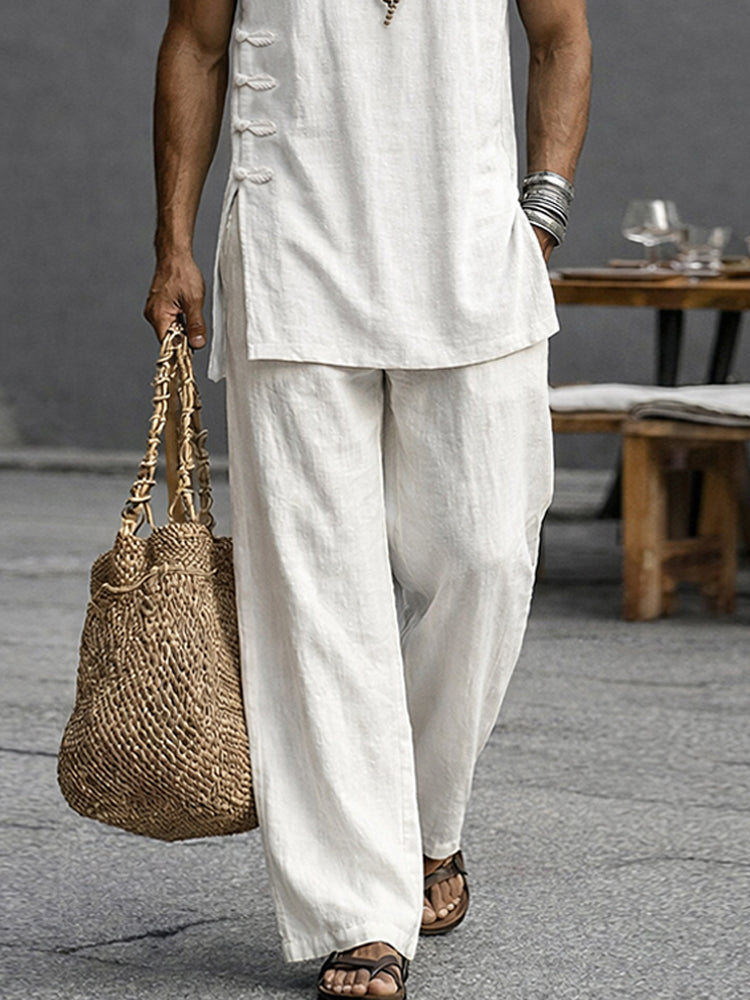 Simple Casual 100% Cotton Tank Top Pants Set