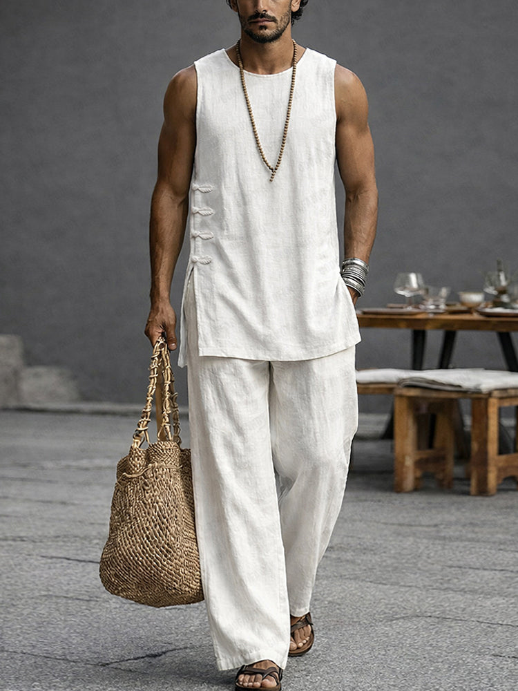Simple Casual 100% Cotton Tank Top Pants Set