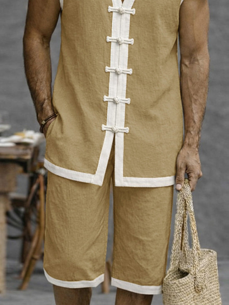 Relaxed Fit Contrast Color Frog Button Vest Set