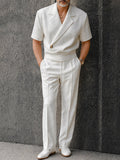Elegant Summer Half-Placket Top and Straight Pants Set