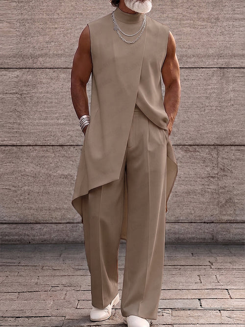 Asymmetrical High Low Hem Longline Sleeveless Top Set