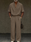 Contemporary Pleated Cross Placket Shirt Pants Set