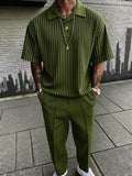 Vertical Striped Polo Shirt and Trousers 2 Piece Set