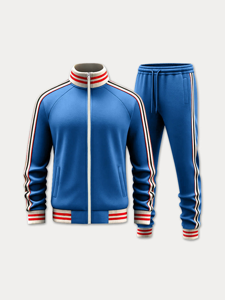 Sporty Contrasting Stripes Jacket Pants Set